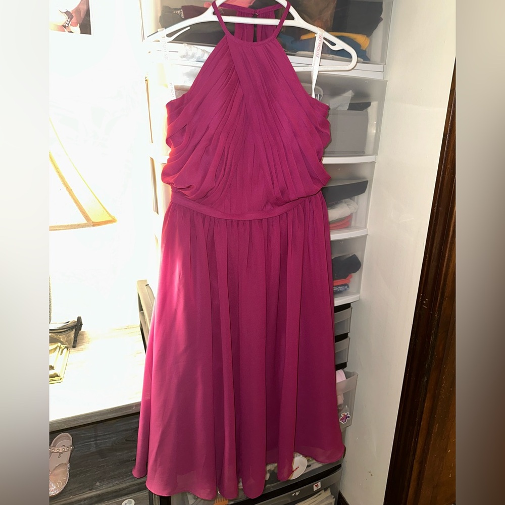 JJs House Mauve-Pink Pleated Halter Maxi Dress P2P 39 waist 34